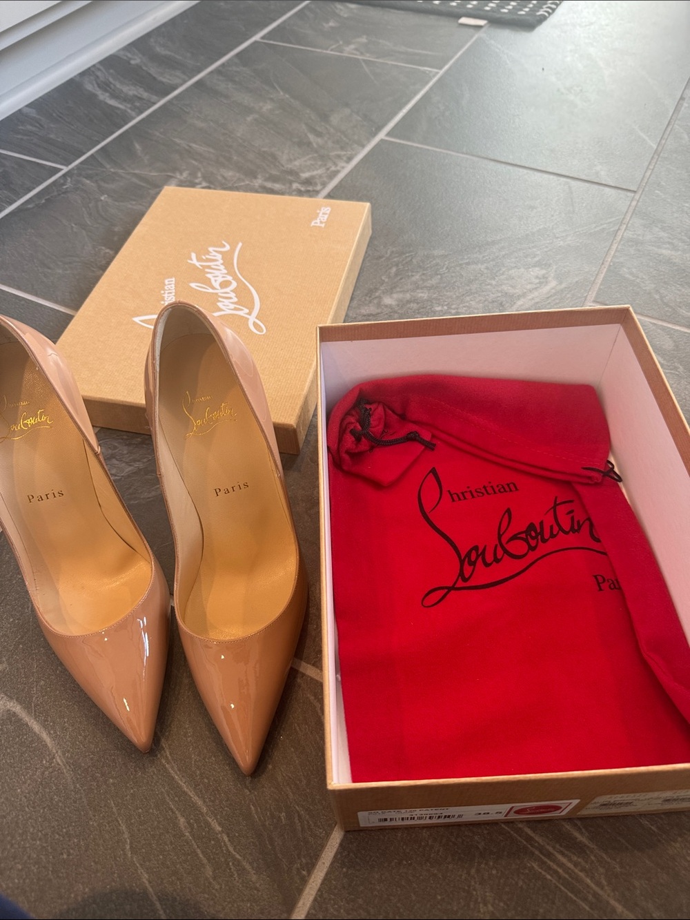 Christian Louboutin Patent Nude Pointed Toe Pumps